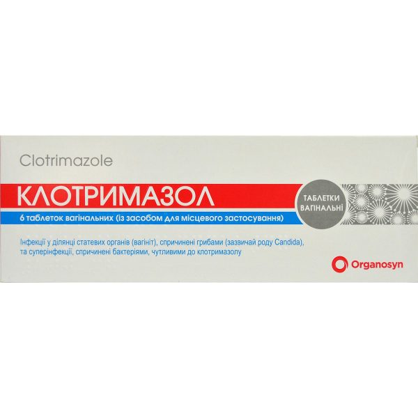 Clotrimazole vaginal tablets of 100 mg, 6 blisters in a set with an applicator