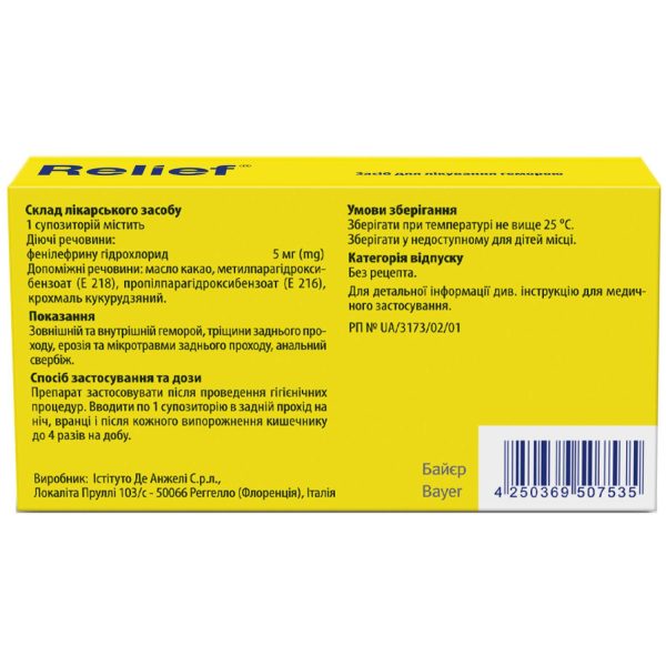 Relief rectal suppositories 12 pcs