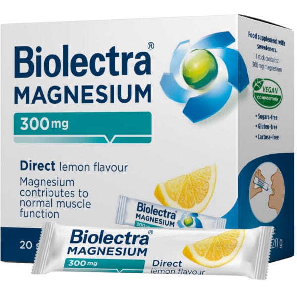 Biolectra Magnesium Direct with lemon flavor in bags of 20 pcs.