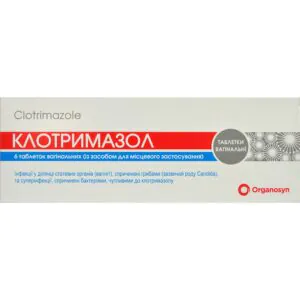 Clotrimazole vaginal tablets of 100 mg, 6 blisters in a set with an applicator