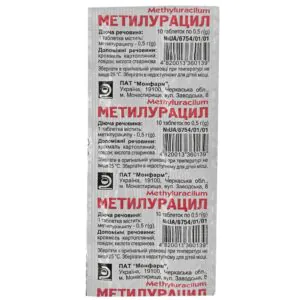 Methyluracil tablets of 0.5 g, blister pack of 10 pcs